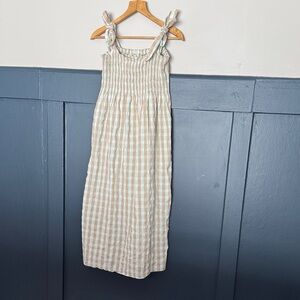 Women's Sage green  & tan Gingham Tie-Shoulder Sundress by Mango Size Medium